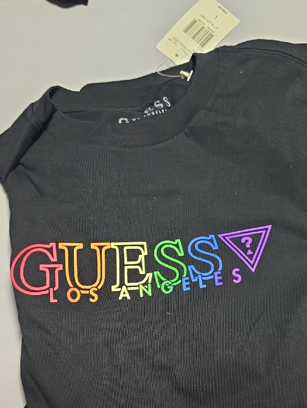 GUESS Los Angeles Kids' Black Rainbow Logo Tee